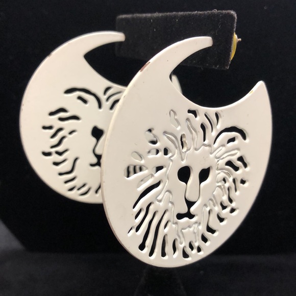Vintage Rare Anne Klein Lion Head Logo Crescent Shaped Earrings - Picture 2 of 16